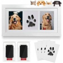 (Dreifachrahmen-weiß) Inkless Paw Print Kit & Baby Handprint Footprint Set with Wooden Frame, 4 Cards - Dog Cat Keepsake Gift