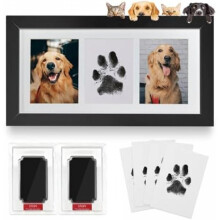 (Dreifachrahmen-schwarz) Inkless Paw Print Kit & Baby Handprint Footprint Set with Wooden Frame, 4 Cards - Dog Cat Keepsake Gift