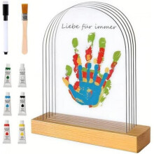 Msiud Family Handprint Kit, 6 Colors Ink Pad with 5 Acrylic Films & Wooden Stand, DIY Craft Keepsake Gift for Family & Pets