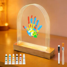 (Acrylic Sheet) KBIBCK Family Handprint Kit with LED Light, Baby Hand Casting Set with 5 Non-Toxic Washable Paints, DIY Keepsake Gift for Mom & Dad
