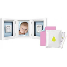 (Clay Handprint and Footprint Tabletop Frame) Pearhead Babyprints Newborn Handprint Footprint Photo Frame Kit, White Christening Baptism Gift
