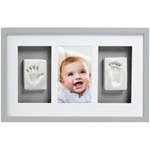(Babyprints Frame, Grey) Pearhead Babyprints Newborn Handprint Footprint Photo Frame Kit, White Christening Baptism Gift