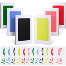 Outus Inkless Baby Hand and Footprint Kit, 18 Pcs Safe Stamp Pad Set with 12 Imprint Cards, Clean Dog Paw Print Kit for Baby Shower (S)