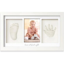 Baby Hand and Footprint Kit, 3-Piece Photo Frame with Plaster Cast, Love at First Sight Design, Alpine White Newborn Keepsake Gift