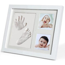 (Weiß) PewinGo Baby Hand and Footprint Kit, 100% Baby-Safe Clay, Solid Wood Keepsake Frame, White