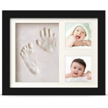 (Schwarz) PewinGo Baby Hand and Footprint Kit, 100% Baby-Safe Clay, Solid Wood Keepsake Frame, White