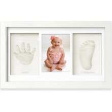 (holzfarben) Yiukou Baby Hand and Footprint Keepsake Kit with Picture Frame, Newborn Milestone Photo Frame, Personalized Gift, White