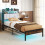 Costway Single Size Bed Frame w/ LED Light & Charging Station Metal Slats 1