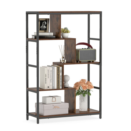 Costway Vintage Open Storage Shelving Unit with Metal Frame for Home Office