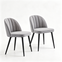 (GREY) 2x Upholstered Velvet Dining Chairs, Shell Back Kitchen Chairs w/ Steel Legs