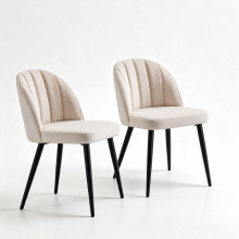 (WHITE) 2x Upholstered Velvet Dining Chairs, Shell Back Kitchen Chairs w/ Steel Legs