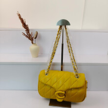 (Yellow) Diamond Quilted Flap Chain Bag Lock Shoulder Bag