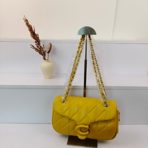 (Yellow) Diamond Quilted Flap Chain Bag Lock Shoulder Bag
