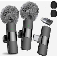 Micrófono de solapa inalámbrico (paquete de 2) con sonido nítido, compatible con Android.