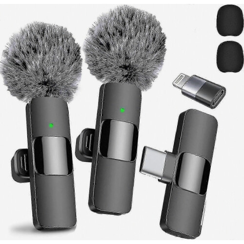 Micrófono de solapa inalámbrico (paquete de 2) con sonido nítido, compatible con Android.
