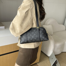 (Black) Retro printed shell armpit bag for women long shoulder strap zipper shoulder bag