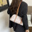 (White) Retro printed shell armpit bag for women long shoulder strap zipper shoulder bag 1