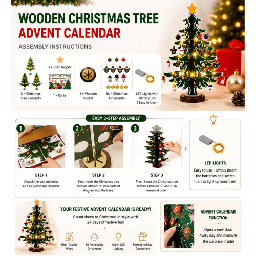 Christmas Advent Calendar with Christmas Tree 24 PCS Ornaments 2