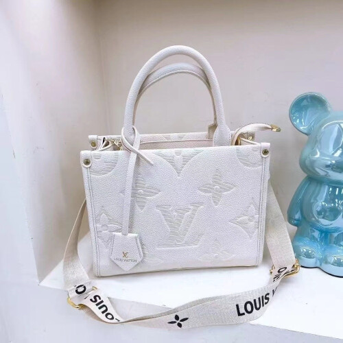 (White) Women's embossed shaped tote bag wide shoulder strap bag