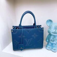(Blue) Women's embossed shaped tote bag wide shoulder strap bag