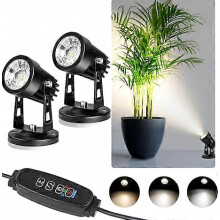 Juego de 2 focos LED de suelo regulables de 3 W para plantas, con 3 modos de iluminación de color y función de temporizador de encendid