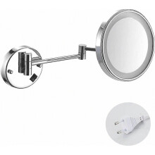 Make-upspiegel met LED-verlichting, scheerspiegel, wandmontage, 3x vergroting, uitschuifbaar en verchroomd, met/zonder boorgaten_yzae