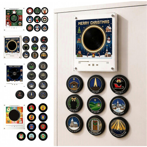 Programmable Vinyl Record Player Fridge Magnet - 9 NFC Music Records - for Christmas Refrigerator Decor 1