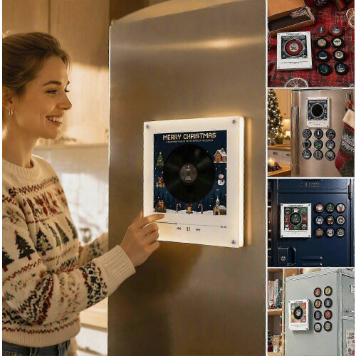 Programmable Vinyl Record Player Fridge Magnet - 9 NFC Music Records - for Christmas Refrigerator Decor 2