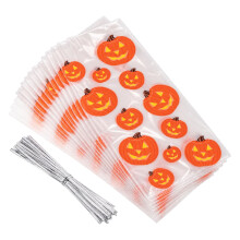 20Pcs Halloween Pumpkin Cellophane Bags Easy Seal Sweet Gift Decor