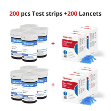 Sinocare Safe-Accu: 200 tiras reactivas de glucosa y 200 lancetas para medidor de diabetes