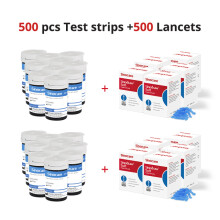 Sinocare Safe-Accu 500 tiras reactivas de glucosa en sangre con 500 lancetas, sin medidor