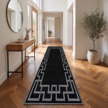 (60cm x 220cm (2ft x 7ft 3")- Runner Rug/Carpet, Black Grey) Non Slip Modern Rugs Area Carpet Runner Door Mats
