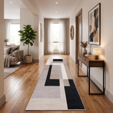 (80x300 cm _ Long Hallway Runner Rug Geometric Printed Carpet, Milo Neutral) Hallway Runner Rug Living Room Carpet Printed Rugs