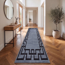 (80x300 cm _ Long Hallway Runner Rug Geometric Printed Carpet, Nico Grey) Hallway Runner Rug Living Room Carpet Printed Rugs