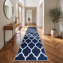 (80x300 cm _ Long Hallway Runner Rug Geometric Printed Carpet, Ava Navy Blue) Hallway Runner Rug Living Room Carpet Printed Rugs