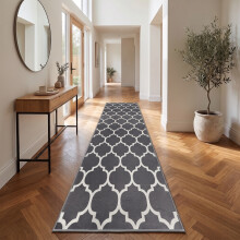 (80x300 cm _ Long Hallway Runner Rug Geometric Printed Carpet, Ava Grey) Hallway Runner Rug Living Room Carpet Printed Rugs