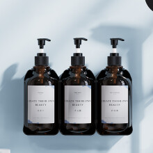 (C) Seinälle kiinnitettävä saippua-annostelijasetti, täytettävä shampoo- ja hoitoainepulloteline suihkuseinään