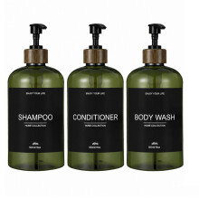 (3PCS) Elegantti vihreä kylpyhuoneen suihkuannostelija, täytettävä shampoo-, hoitoaine- ja suihkugeelipumppupullosetti