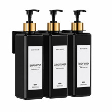 (black) 3-pakkaus seinälle kiinnitettävää shampooannostelijaa, 500 ml:n täytettäviä shampoo- ja hoitoainepulloja