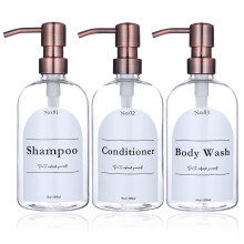 (3pcs copper pump) Kirkas shampoo- ja hoitoaineannostelijasarja, jossa on kestävä muovipumppu ja muovinen suihkusaippua-annostelija