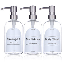 (3pcs silver pump) Kirkas shampoo- ja hoitoaineannostelijasarja, jossa on kestävä muovipumppu ja muovinen suihkusaippua-annostelija