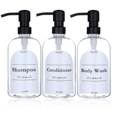 (3pcs black pump) Kirkas shampoo- ja hoitoaineannostelijasarja, jossa on kestävä muovipumppu ja muovinen suihkusaippua-annostelija