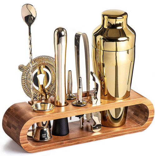 (Silver) Kit de barman Mixology : ensemble de 10 outils de bar avec support élégant en bambou 1