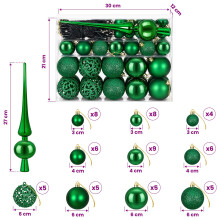 vidaXL Christmas Bauble Set 61 pcs Green Dia. 6 cm Plastic 150 LEDs