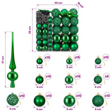 vidaXL Christmas Bauble Set 120 pcs Green Dia. 6 cm Plastic 300 LEDs