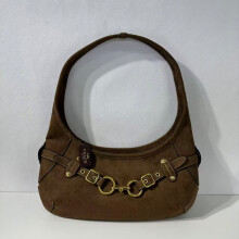 (Brown) Maillard style frosted crescent bag with short shoulder strap design