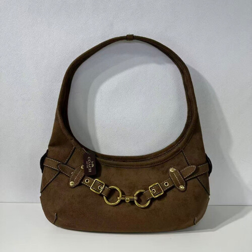 (Brown) Maillard style frosted crescent bag with short shoulder strap design