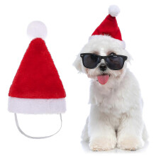 Santa Beanie Hat Adjustable Pet Hats, Small Dog Christmas for and Cat Party Red