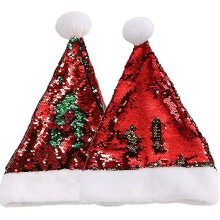 Santa Hats, Two Flip Sequin Plush Christmas Sparkly for Holiday Parties