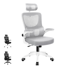 (Grey & White) ELFORDSON Mesh Office Chair Ergonomic Headrest Swivel Tilt Gas Lift Desk Gaming